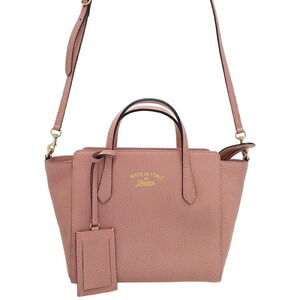 Gucci Swing Top Handle 2way Tote Shoulder Bag pebbled leather Pink